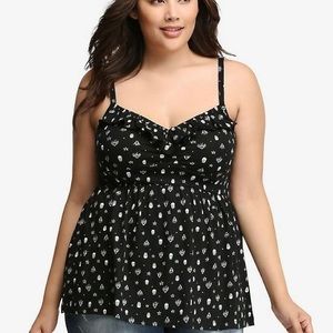 TORRID SKULL PRINT RUFFLE SMOCKED BABYDOLL TANK